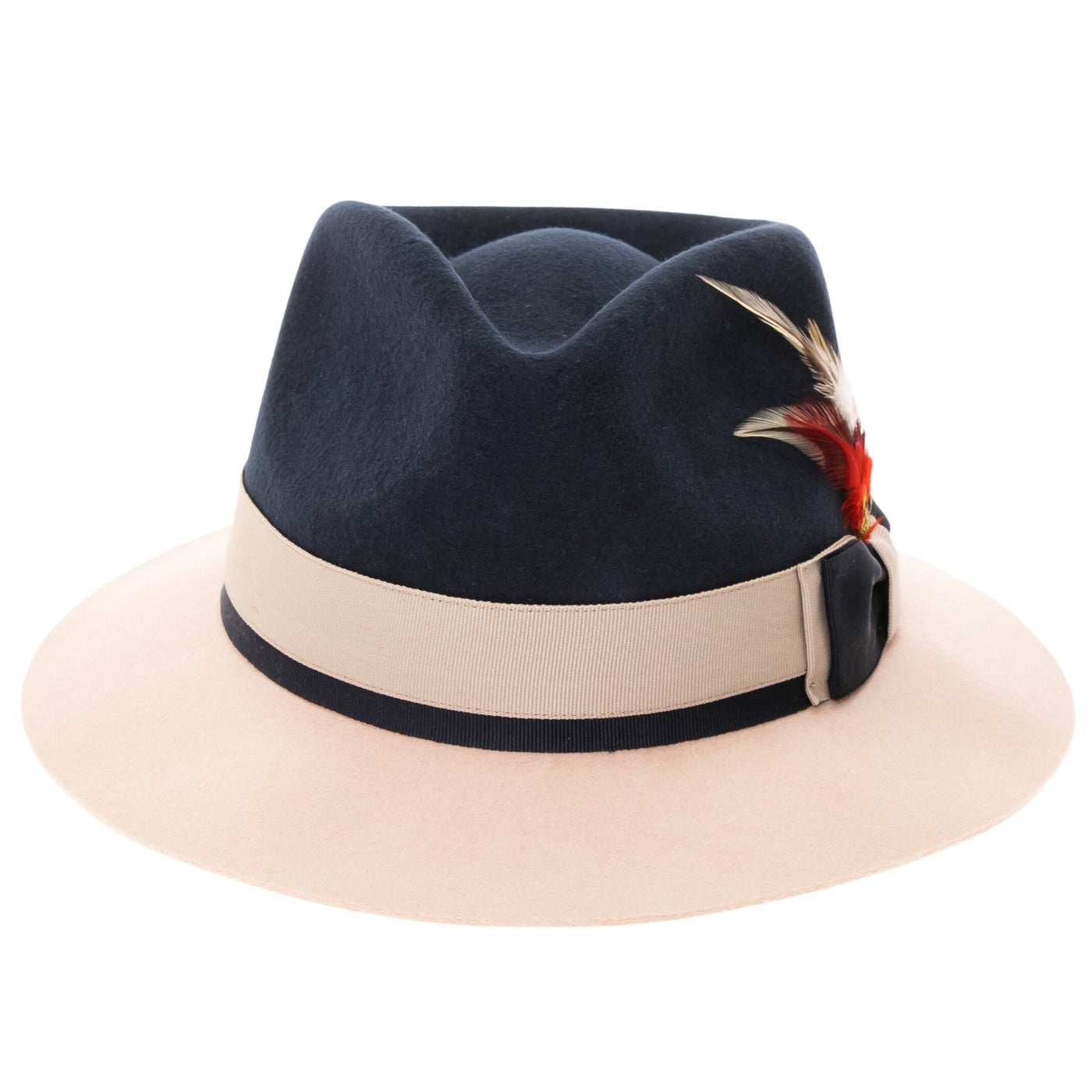 Men's Two Tone Trilby Fedora Dress Hat with Contrast Band in Navy & White