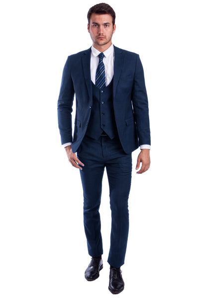 Men's Two Button Skinny Fit Vested Suit in Blue