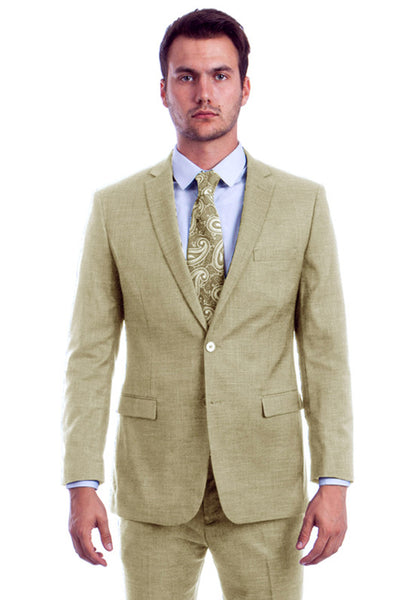 Men's Two Button Modern Fit Linen Look Summer Suit in Light Beige