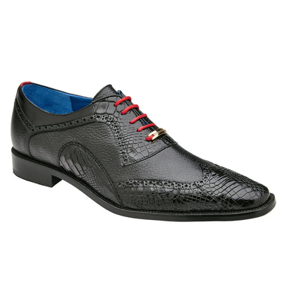 Men's Belvedere Roberto Calf & Alligator Wingtip Dress Shoe in Black