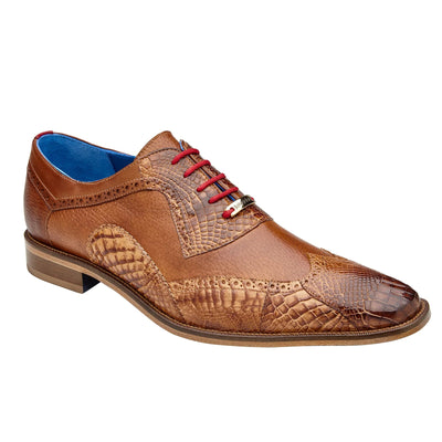 Men's Belvedere Roberto Calf & Alligator Wingtip Dress Shoe in Antique Saddle