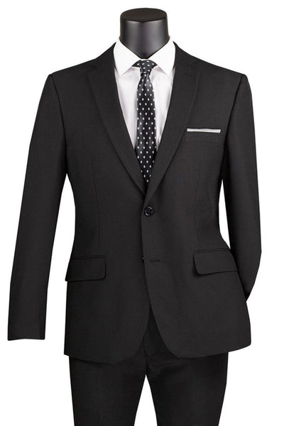 Men's 2 Button Slim Fit Poplin Suit in Black