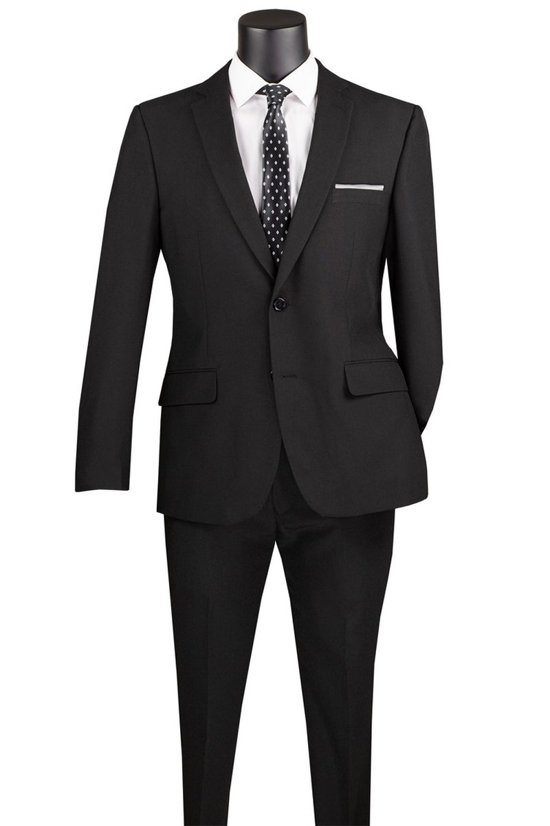 Men's 2 Button Slim Fit Poplin Suit in Black