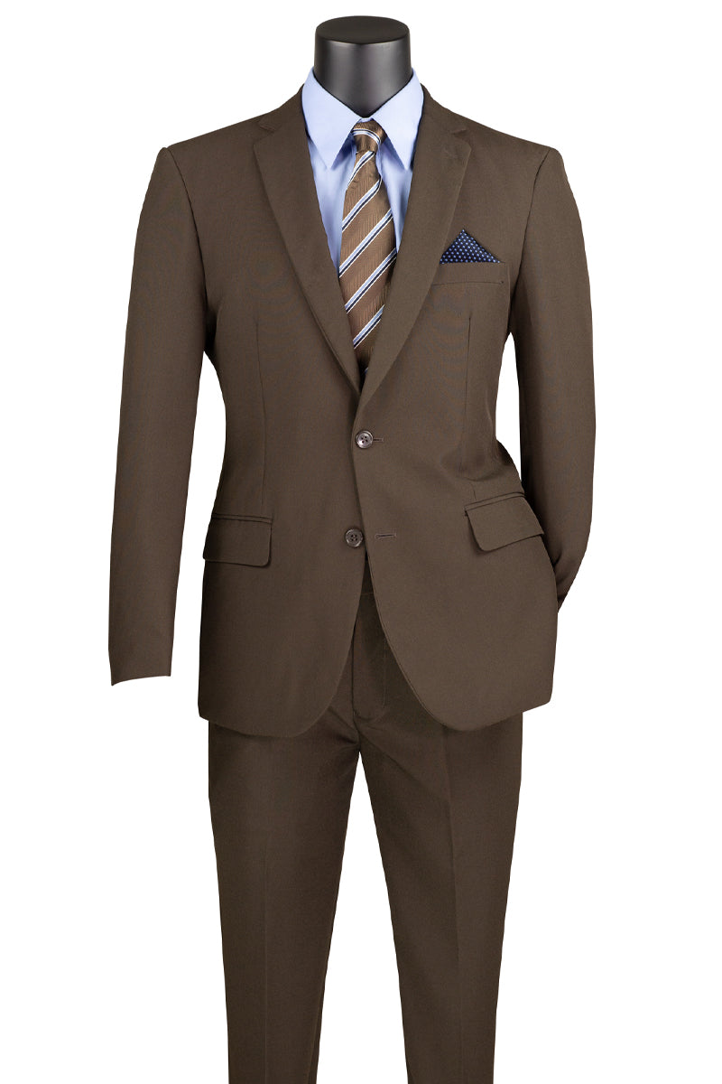 Men's 2 Button Slim Fit Poplin Suit in Brown