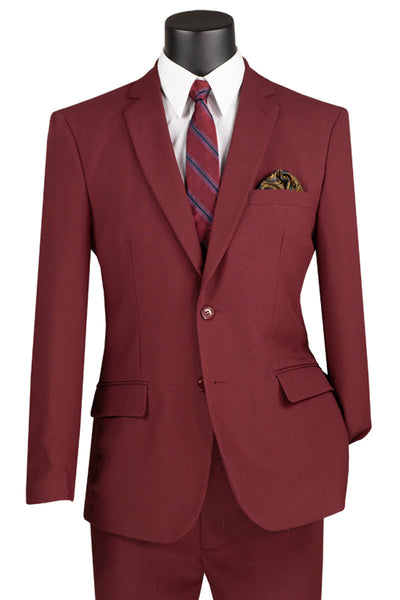 Men's 2 Button Slim Fit Poplin Suit in Burgundy