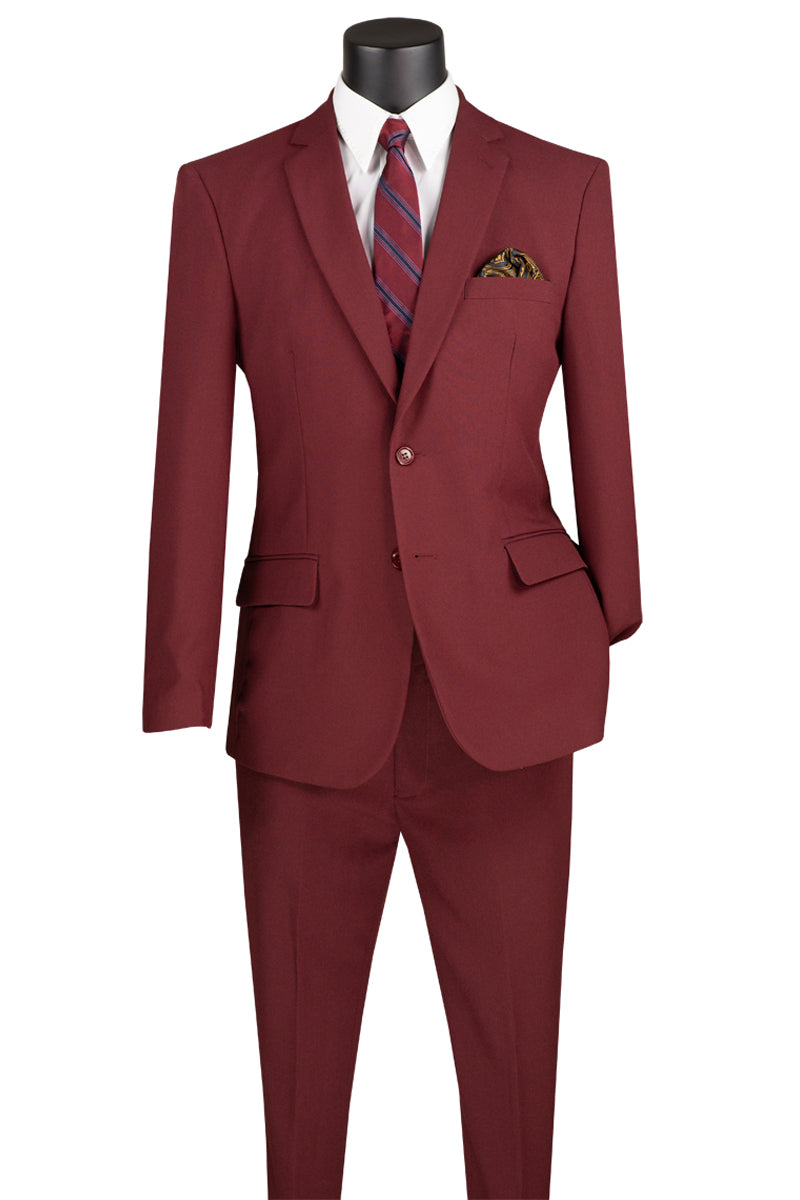 Men's 2 Button Slim Fit Poplin Suit in Burgundy
