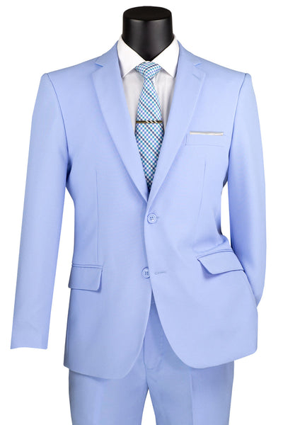 Men's 2 Button Slim Fit Poplin Suit in Light Sky Blue