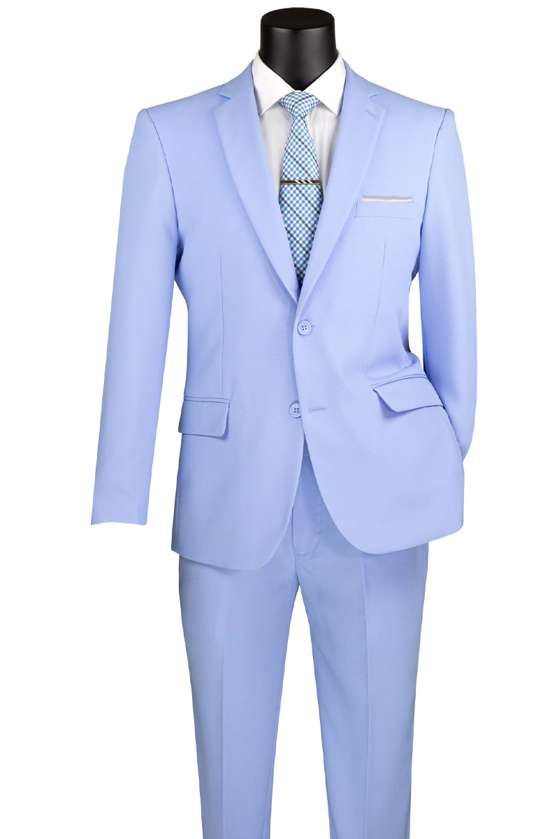Men's 2 Button Slim Fit Poplin Suit in Light Sky Blue