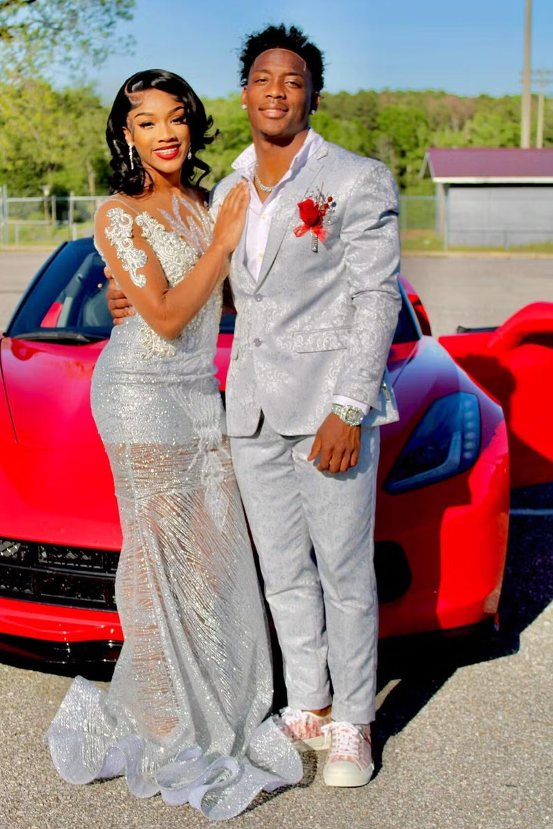 Senior Prom Red Prom Dress And Tux Men's Slim Fit Shiny Paisley