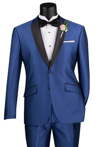 Men's 2 Button Slim Fit Peak Shawl Tuxedo in Navy Blue