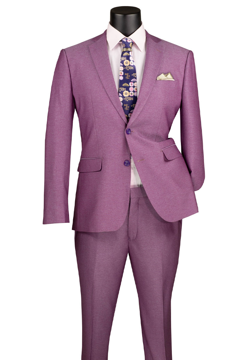 Men's Textured Slim Fit Stretch Travel Suit in Light Purple