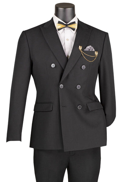 Men's Slim Fit Double Breasted Stretch Suit in Black