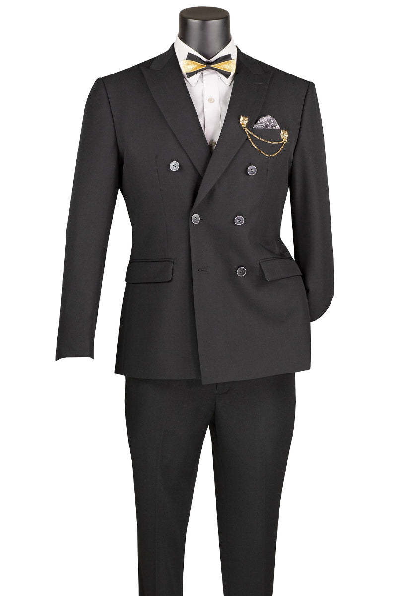 Men's Slim Fit Double Breasted Stretch Suit in Black
