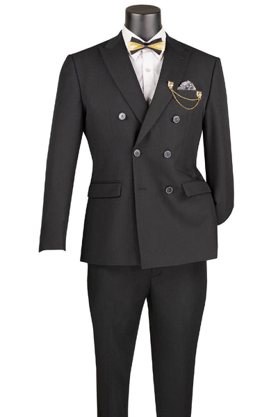 Men's Slim Fit Double Breasted Stretch Suit in Black