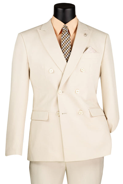 Men's Slim Fit Double Breasted Stretch Suit in Ivory Off White