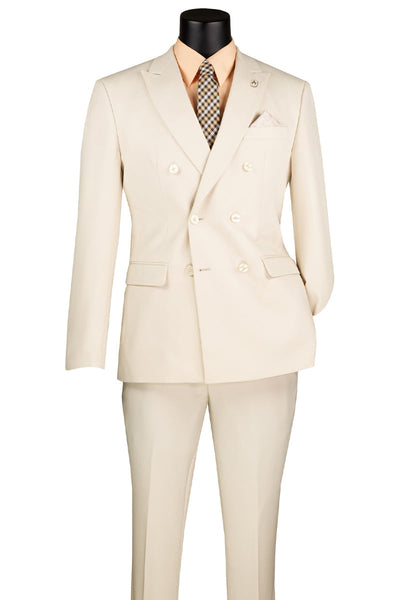 Men's Slim Fit Double Breasted Stretch Suit in Ivory Off White