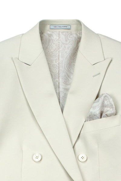 Men's Slim Fit Double Breasted Stretch Suit in Ivory Off White
