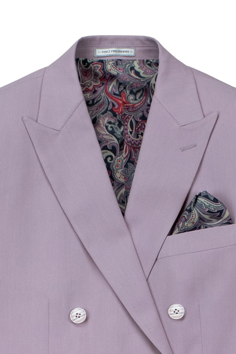 Men's Slim Fit Double Breasted Stretch Suit in Lilac Lavender