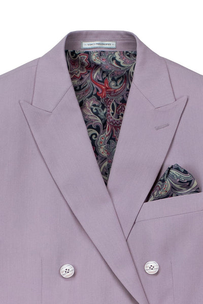 Men's Slim Fit Double Breasted Stretch Suit in Lilac Lavender