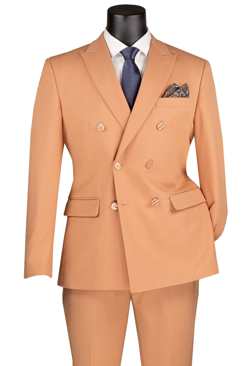 Men's Slim Fit Double Breasted Stretch Suit in Orange Peach