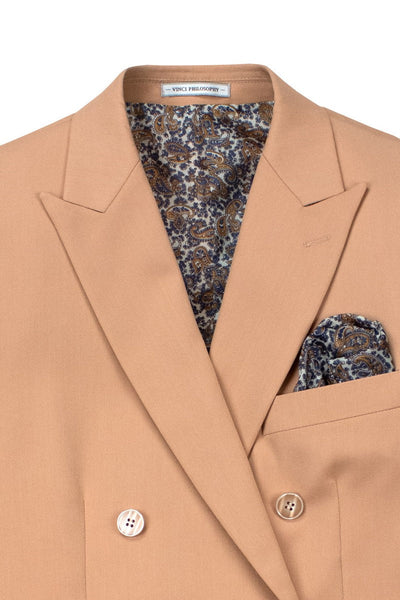 Men's Slim Fit Double Breasted Stretch Suit in Orange Peach