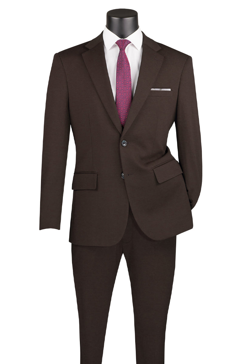 Men's Basic Slim Fit Ultra Stretch Wedding Suit in Brown