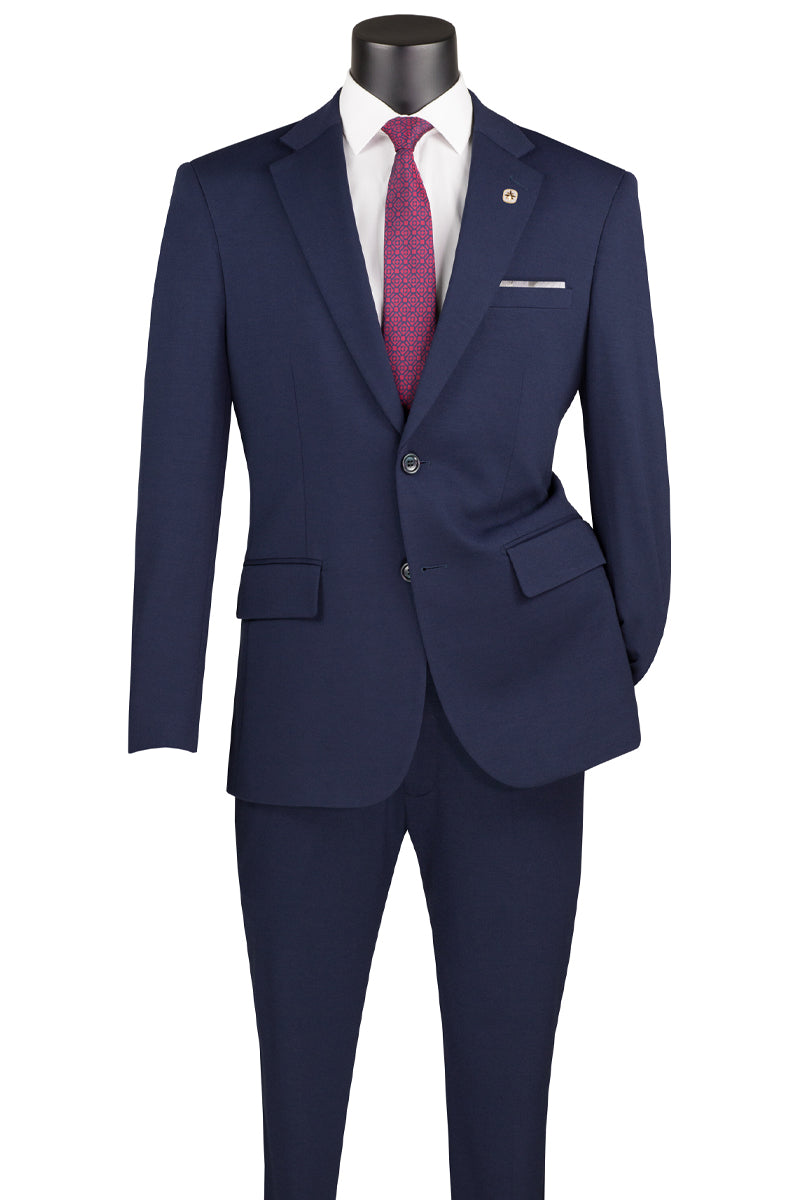 Men's Basic Slim Fit Ultra Stretch Wedding Suit in Navy Blue