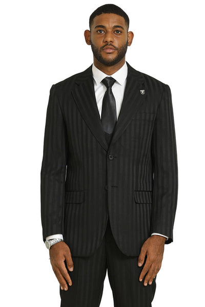 Men's Stacy Adams Modern Fit Vested Suit in Black Tonal Shadown Pinstripe