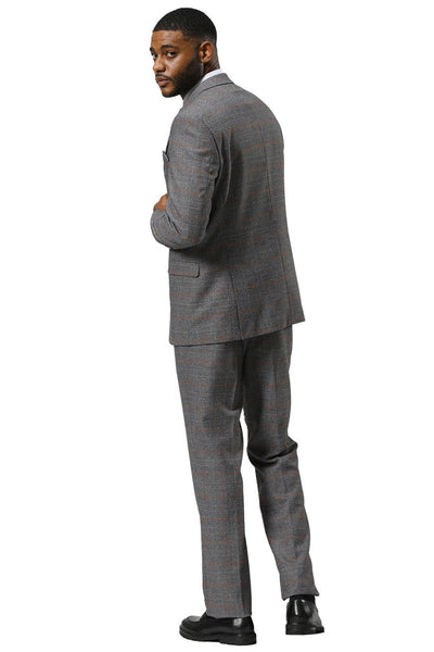 Men's Stacy Adams One Button Peak Lapel Suit With Double Breasted Vest in Grey Glen Plaid