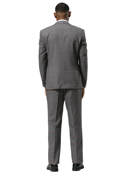 Men's Stacy Adams One Button Peak Lapel Suit With Double Breasted Vest in Grey Glen Plaid