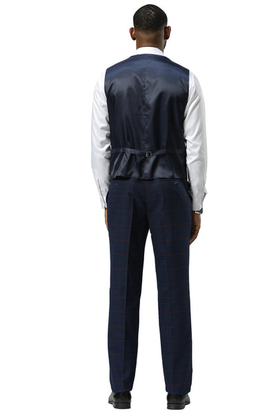 Men's Stacy Adams One Button Peak Lapel Suit With Double Breasted Vest in Navy Glen Plaid