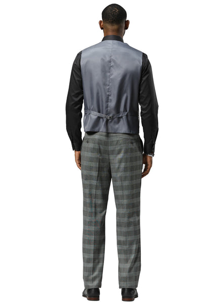 Men's Stacy Adams One Button Vested Peak Lapel Suit in Grey Glen Plaid