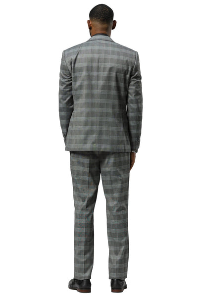 Men's Stacy Adams One Button Vested Peak Lapel Suit in Grey Glen Plaid