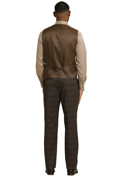 Men's Stacy Adams One Button Vested Peak Lapel Suit in Brown Glen Plaid