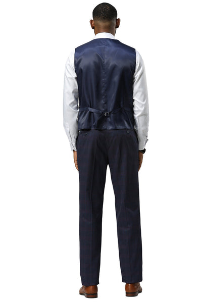Men's Stacy Adams One Button Vested Peak Lapel Suit in Navy Glen Plaid