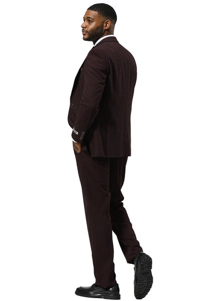 Men's Stacy Adams One Button Peak Lapel Vested Sharkskin Suit in Burgundy