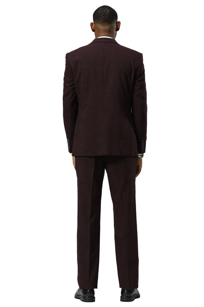 Men's Stacy Adams One Button Peak Lapel Vested Sharkskin Suit in Burgundy