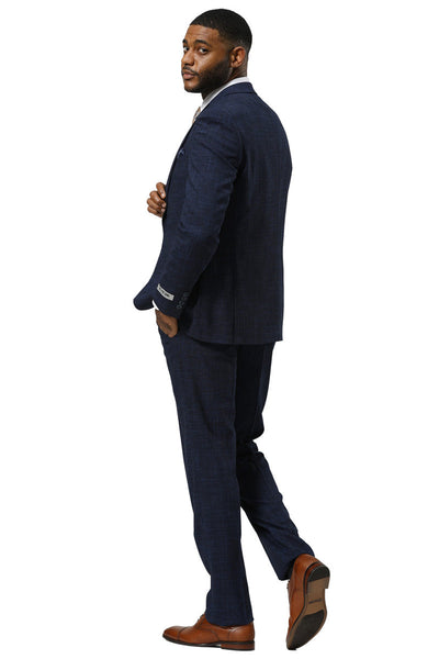 Men's Stacy Adams One Button Peak Lapel Vested Sharkskin Suit in Navy