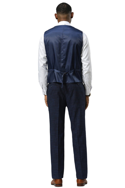 Men's Stacy Adams One Button Peak Lapel Vested Sharkskin Suit in Navy