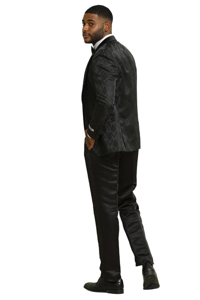Men's Stacy Adams Shiny Brocade Wedding & Prom Tuxedo with Double Breasted Vest in Black