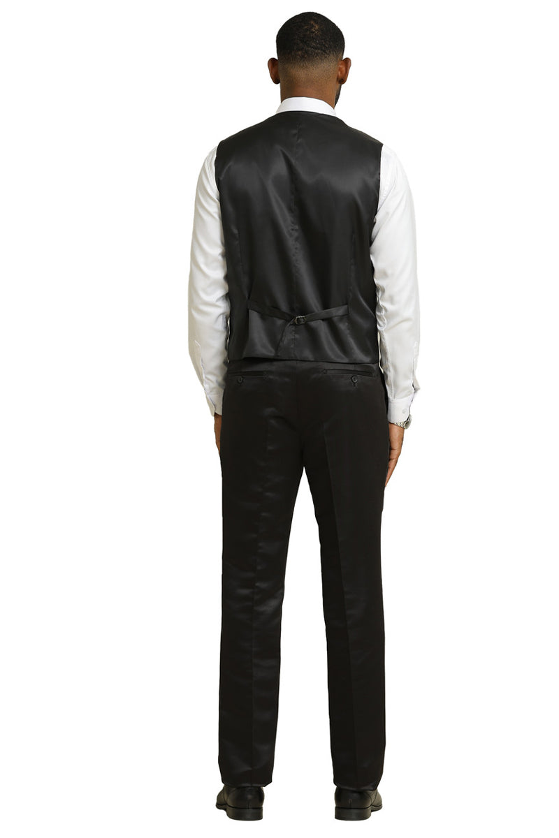 Men's Stacy Adams Shiny Brocade Wedding & Prom Tuxedo with Double Breasted Vest in Black