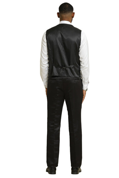 Men's Stacy Adams Shiny Brocade Wedding & Prom Tuxedo with Double Breasted Vest in Black