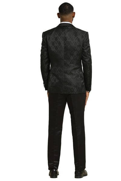 Men's Stacy Adams Shiny Brocade Wedding & Prom Tuxedo with Double Breasted Vest in Black