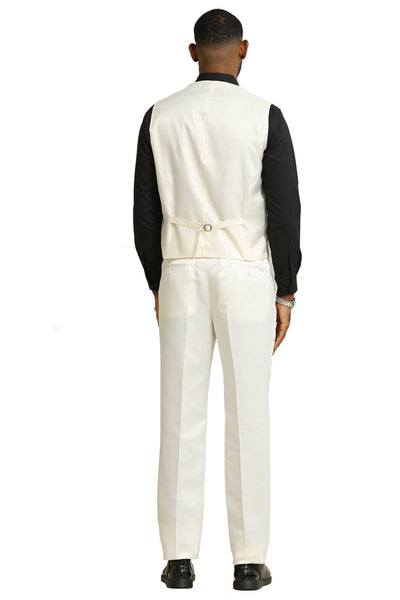 Men's Stacy Adams Shiny Brocade Wedding & Prom Tuxedo with Double Breasted Vest in Ivory