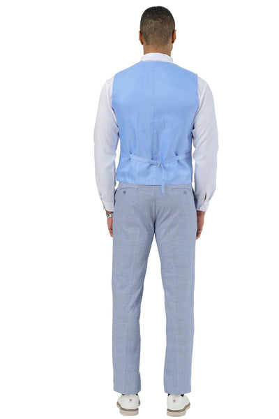 Men's Stacy Adams Two Button Vested Summer Suit in Light Blue Glen Plaid