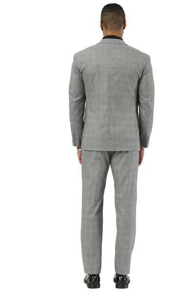 Men's Stacy Adams Two Button Vested Summer Suit in Light Grey Glen Plaid