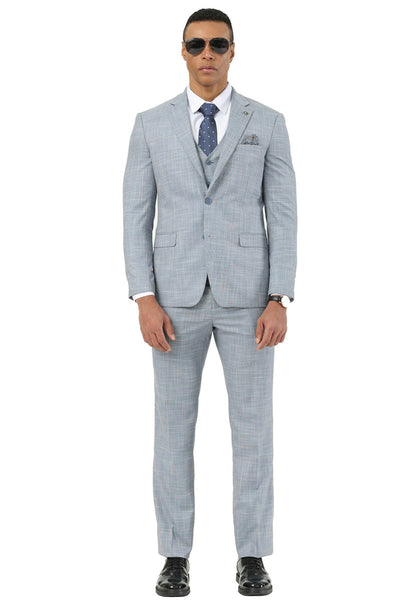 Men's Designer Stacy Adams Vested Suit in Light Grey Sharkskin Weave