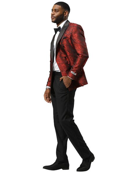 Men's Stacy Adams Double Breasted Wedding & Prom Tuxedo Jacket in Textured Shiny Red Sharkskin