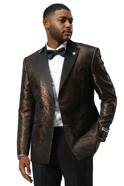 Men's Stacy Adams Double Breasted Wedding & Prom Tuxedo Jacket in Textured Shiny Bronze Sharkskin