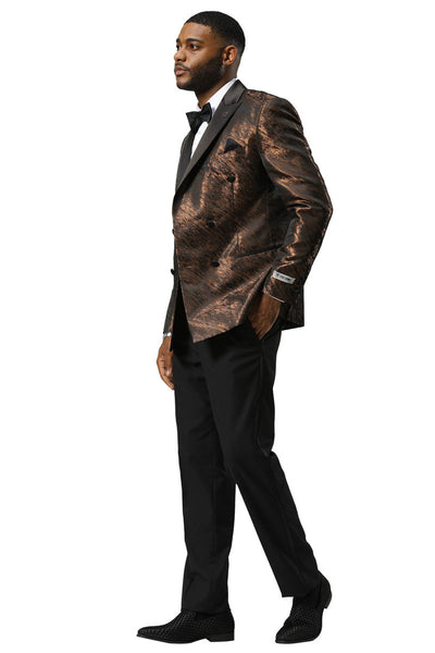 Men's Stacy Adams Double Breasted Wedding & Prom Tuxedo Jacket in Textured Shiny Bronze Sharkskin